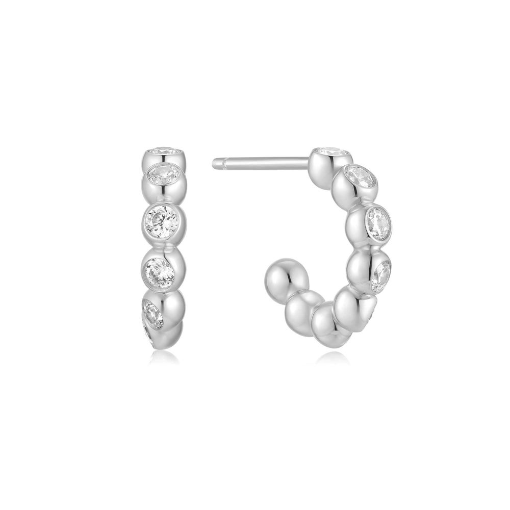 Beaded Bezel Hoop Earrings in Sterling Silver
