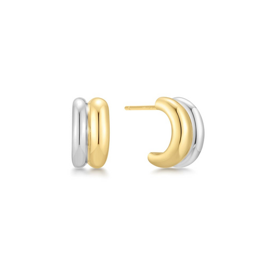 Double Row Hoop Earrings in Two Tone Sterling Silver