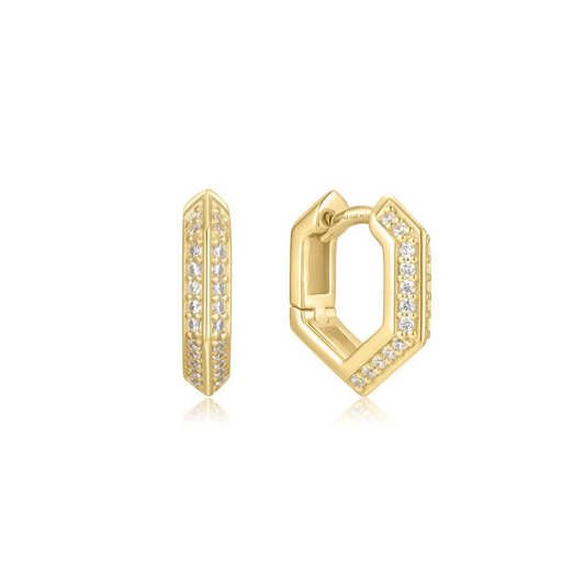 Sparkling Shield Hoop Earrings in Gold Plated Sterling Silver