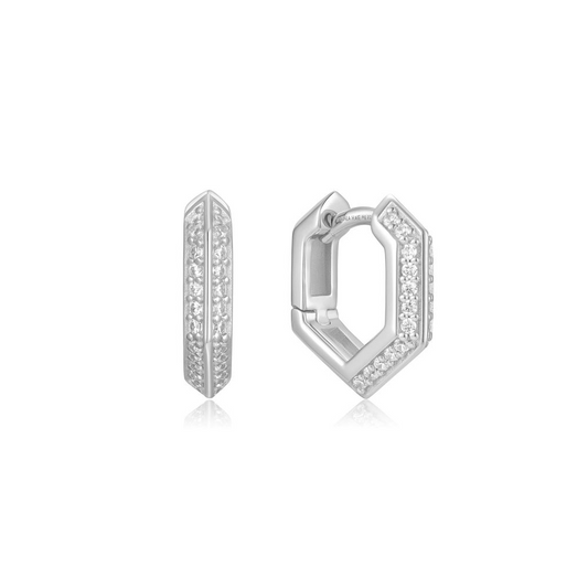 Sparkling Shield Hoop Earrings in Sterling Silver