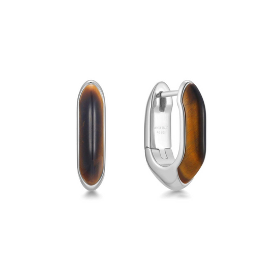 Tiger Eye Hoop Earrings in Sterling Silver