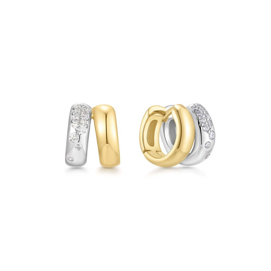 Scattered Dual Hoop Earrings in Two Tone Sterling Silver