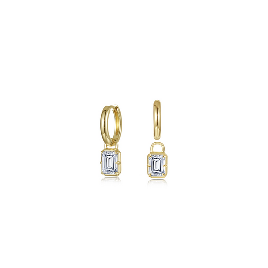 Emerald Cut Padlock Huggies in Gold Plated Sterling Silver