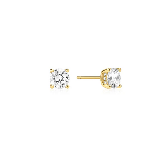 Solitaire Stud Earrings in Gold Plated Sterling Silver