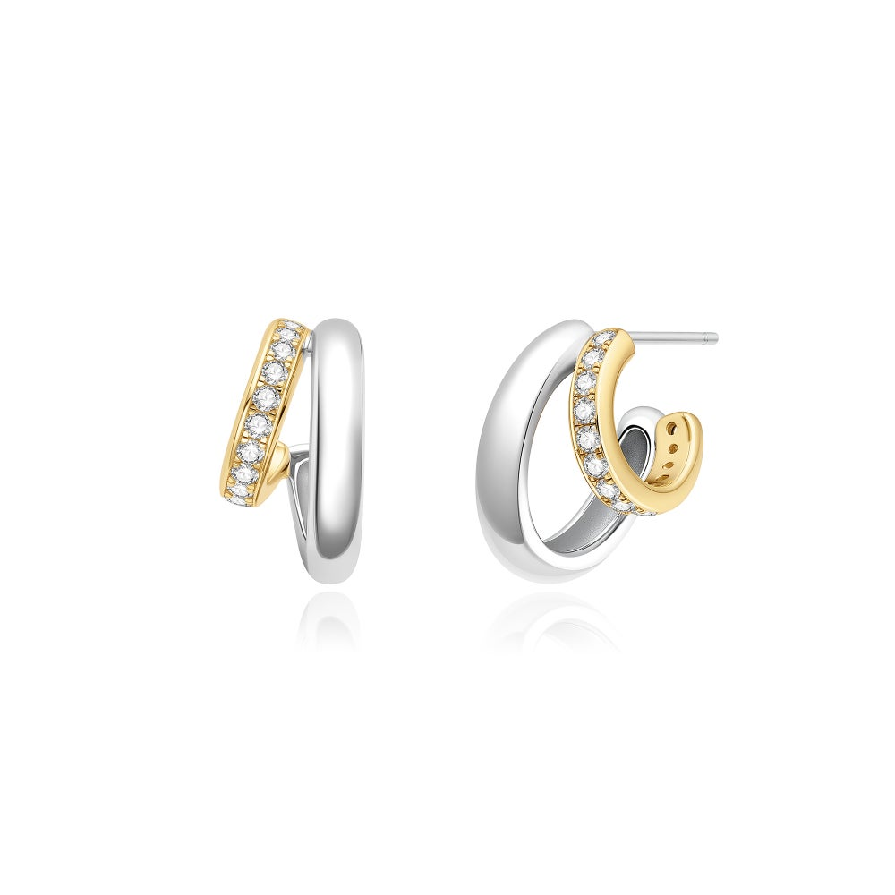 Sparkling Two-Tone Hoop Earrings in Sterling Silver