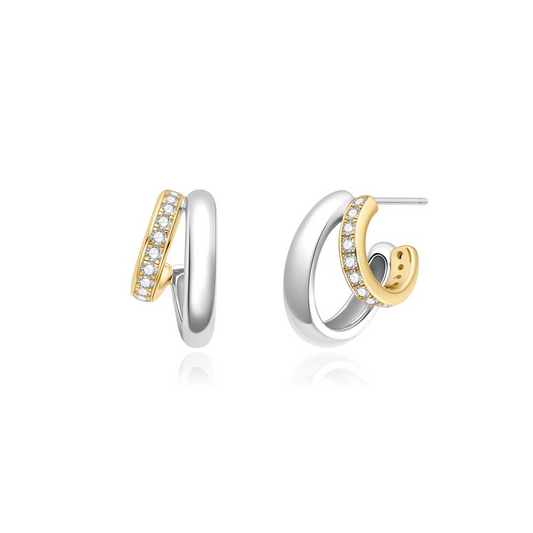 Sparkling Two-Tone Hoop Earrings in Sterling Silver