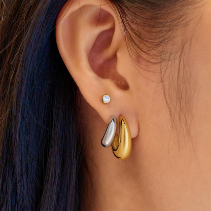 Two-Tone Dome Hoop Earrings in Sterling Silver
