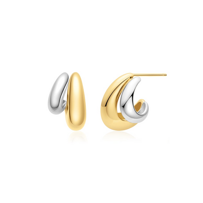 Two-Tone Dome Hoop Earrings in Sterling Silver