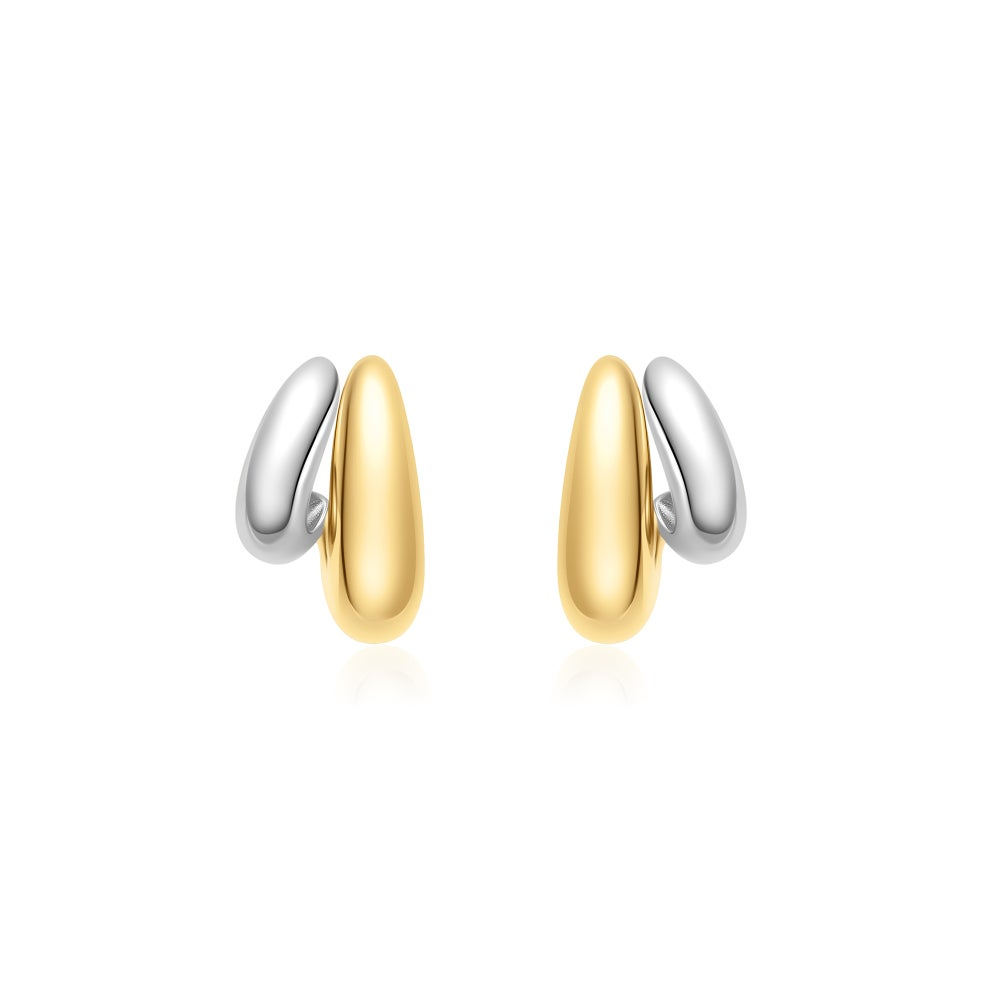 Two-Tone Dome Hoop Earrings in Sterling Silver
