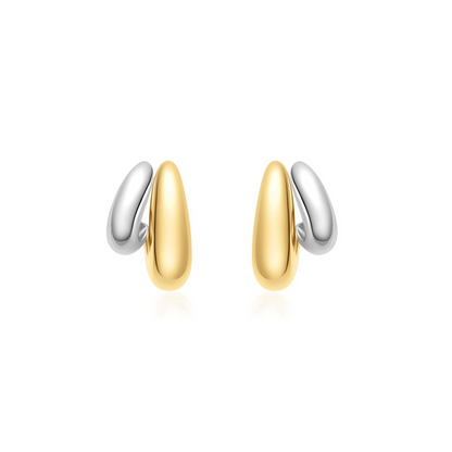 Two-Tone Dome Hoop Earrings in Sterling Silver