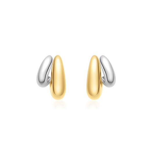Two-Tone Dome Hoop Earrings in Sterling Silver