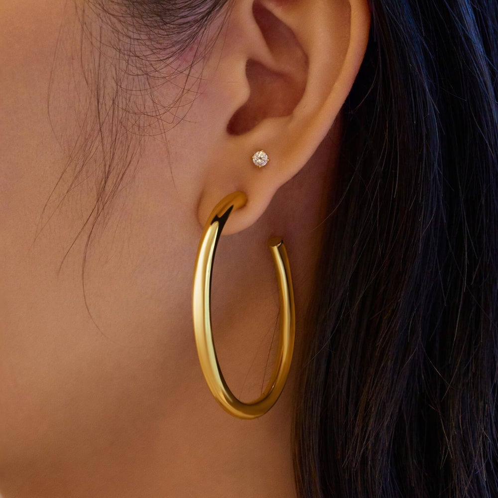 Large Tube Hoop Earrings in Gold Plated Sterling Silver