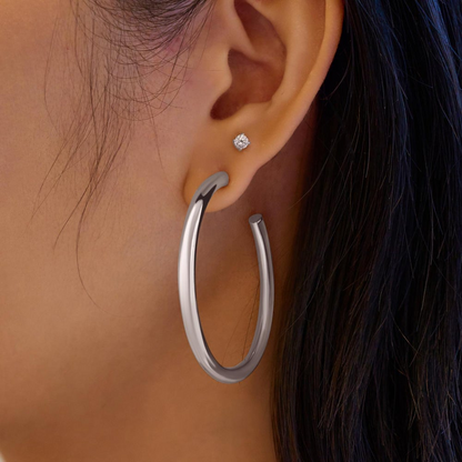 Large Tube Hoop Earrings in Sterling Silver