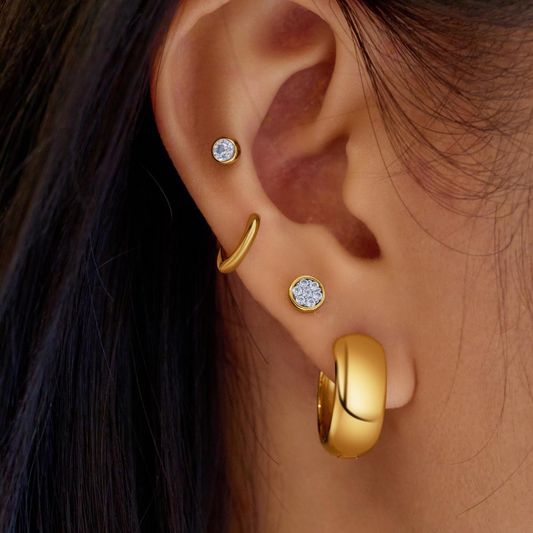 Pave Disc Stud Earrings in Gold Plated Sterling Silver