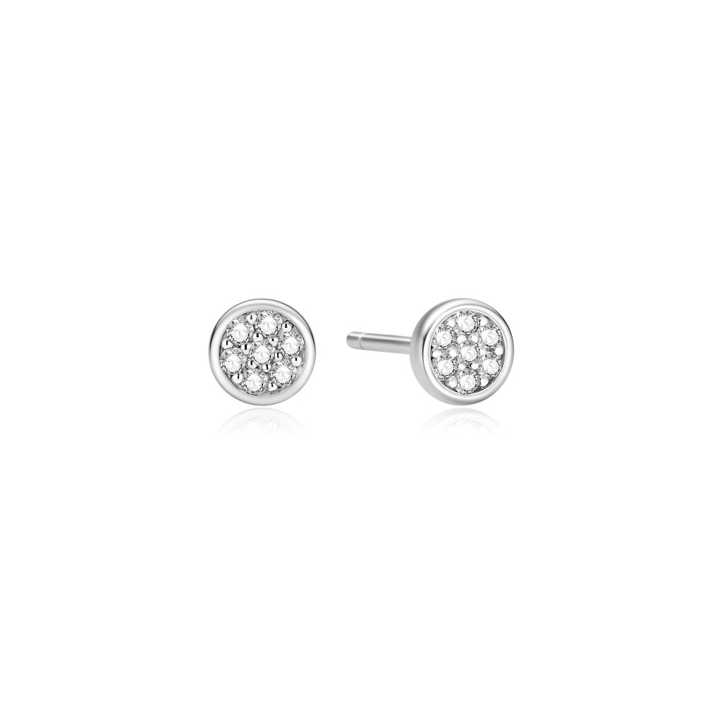 Pave Disc Stud Earrings in Sterling Silver