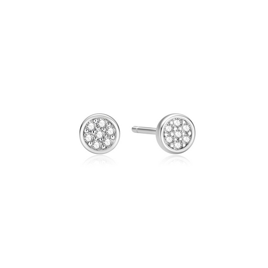 Pave Disc Stud Earrings in Sterling Silver