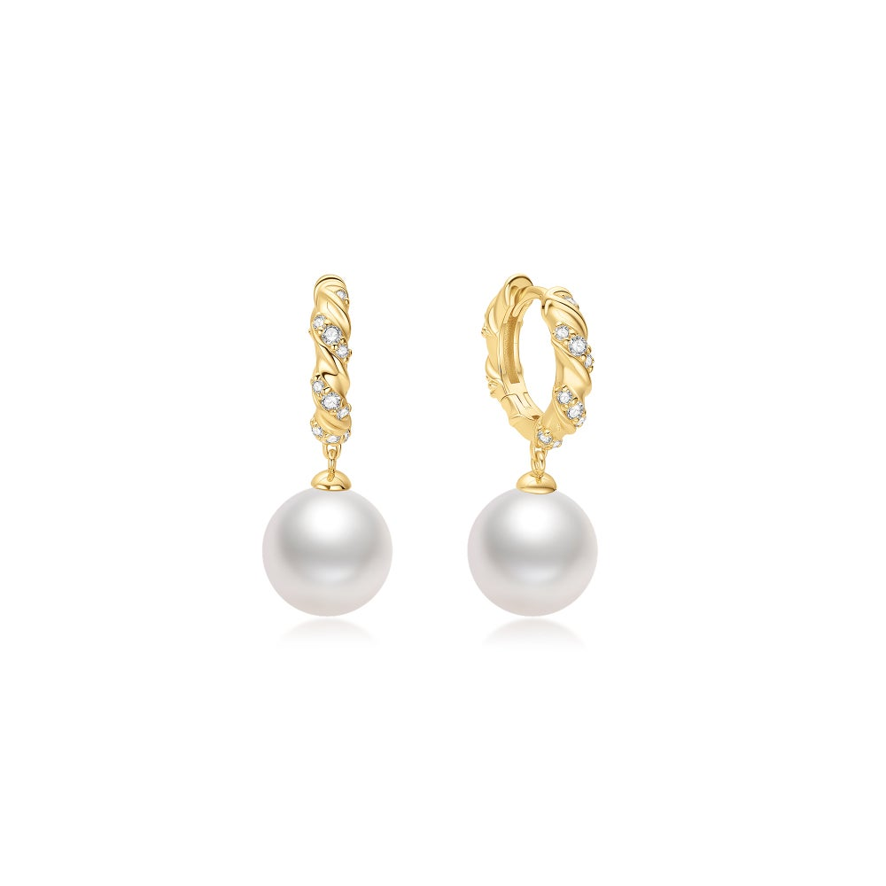 Pearl Twisted Hoop Earrings in Gold Plated Sterling Silver
