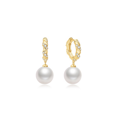 Pearl Twisted Hoop Earrings in Gold Plated Sterling Silver