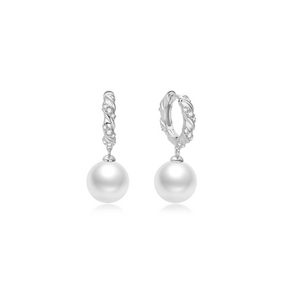 Pearl Twisted Hoop Earrings in Sterling Silver