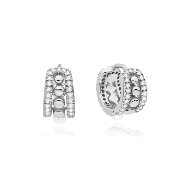 Sparkling Shell Pearl Row Huggie Hoops in Sterling Silver