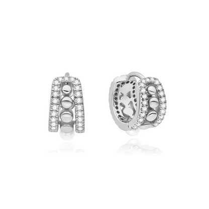 Sparkling Shell Pearl Row Huggie Hoops in Sterling Silver