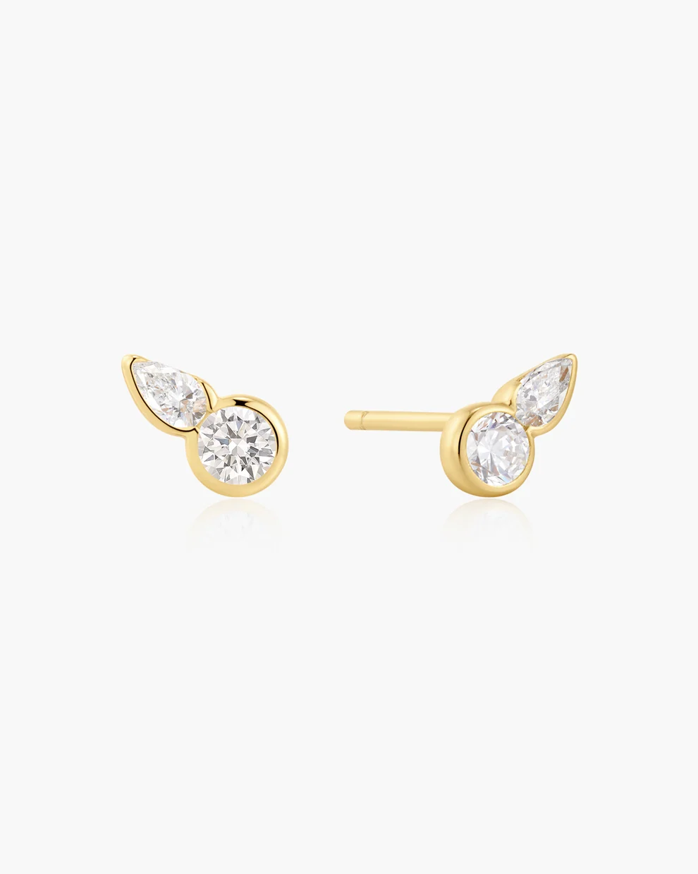 Bezel Round & Teardrop Stud Earrings in Gold Plated Sterling Silver