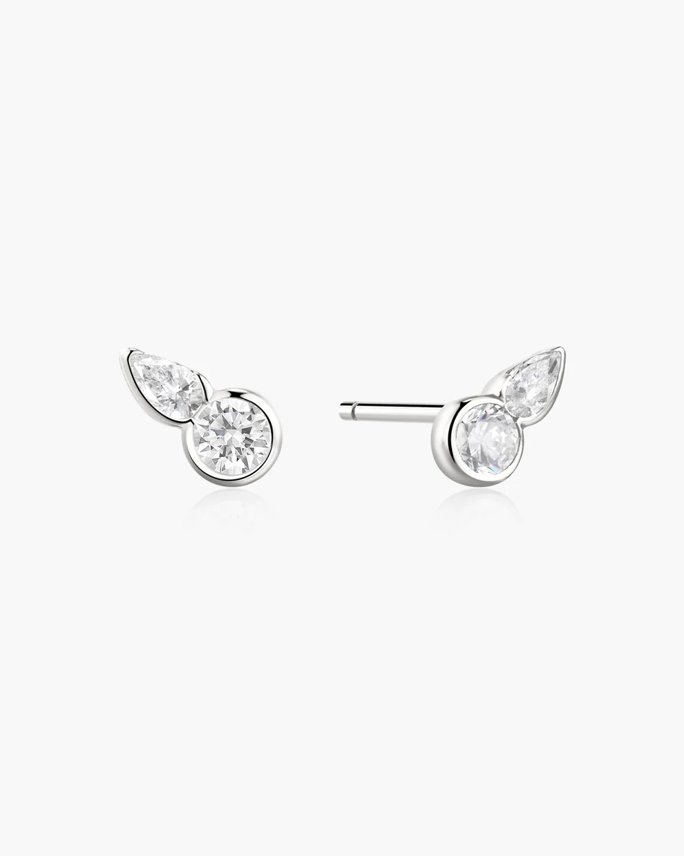 Bezel Round & Teardrop Stud Earrings in Sterling Silver