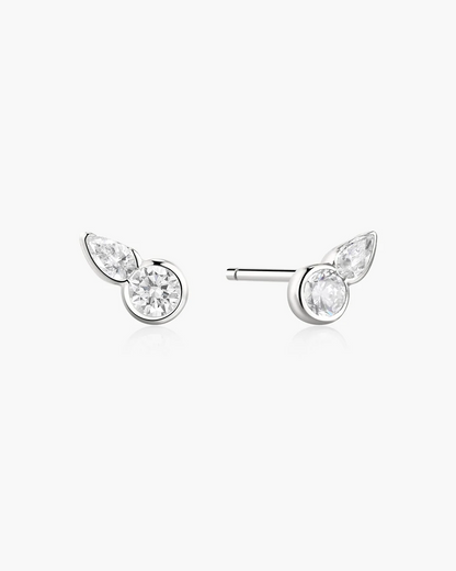 Bezel Round & Teardrop Stud Earrings in Sterling Silver