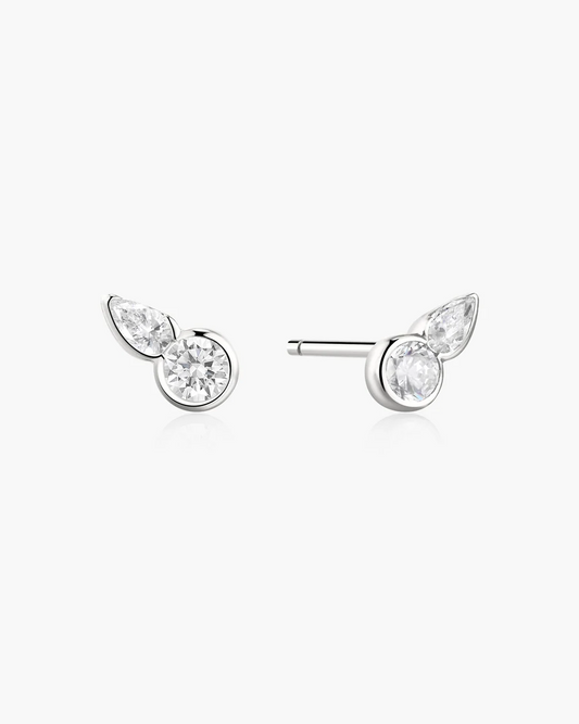 Bezel Round & Teardrop Stud Earrings in Sterling Silver