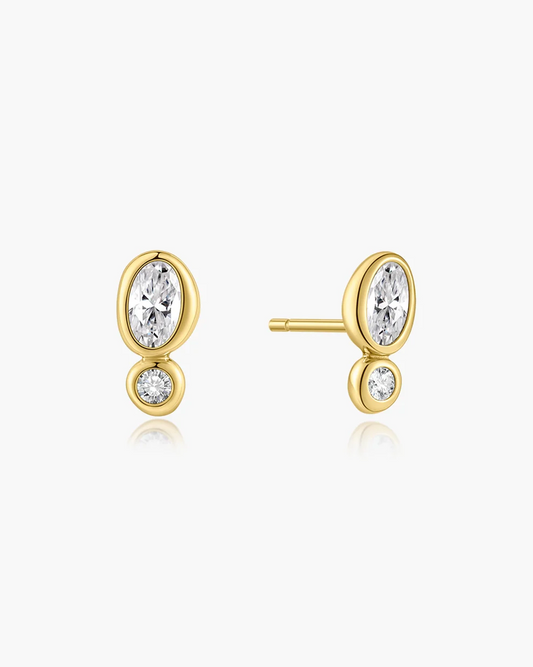 Bezel Organic Pebble Stud Earrings in Gold Plated Sterling Silver