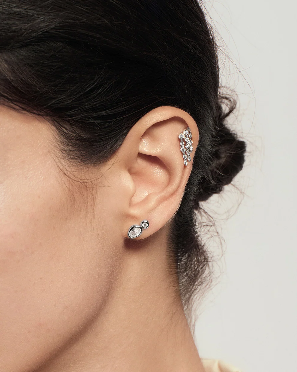 Bezel Organic Pebble Stud Earrings in Sterling Silver