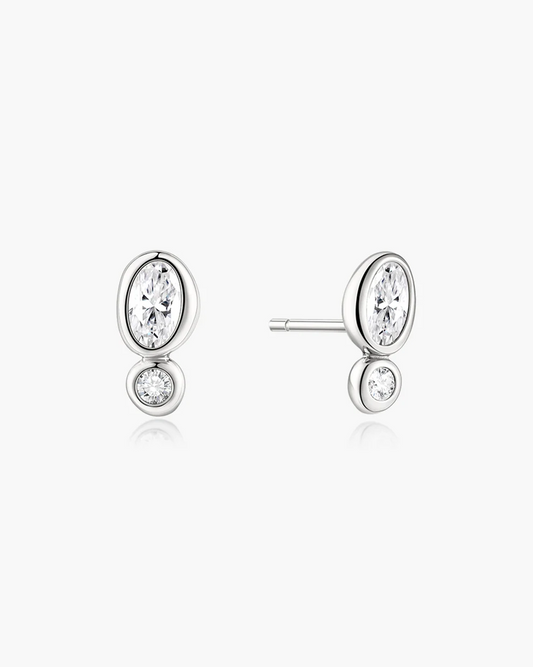 Bezel Organic Pebble Stud Earrings in Sterling Silver