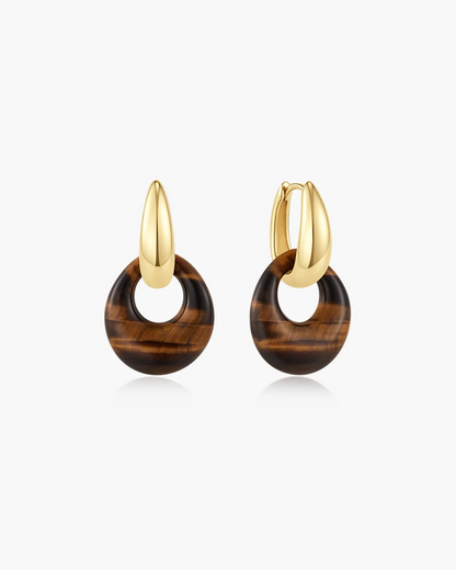 Tiger Eye Pebble Earrings in Gold Plated Sterling Silver