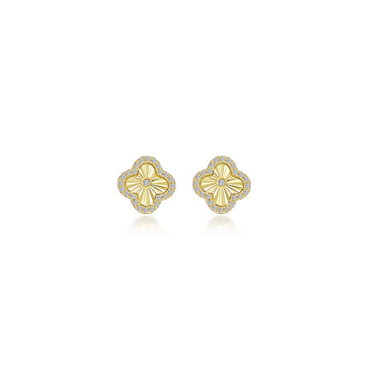 Simulated Diamond Clover Earrings in Gold Plated Sterling Silver