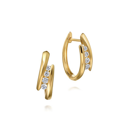 White Sapphire Bypass Hoops in 14K Yellow Gold