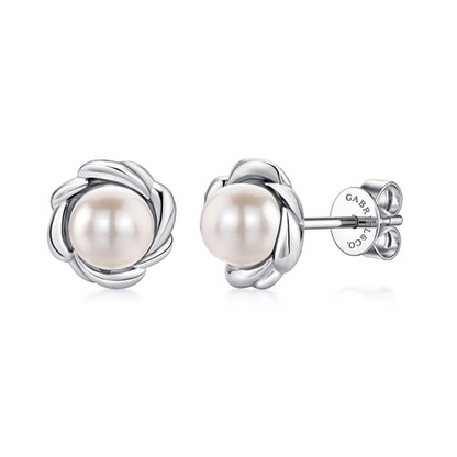 Pearl Floral Stud Earrings in Sterling Silver