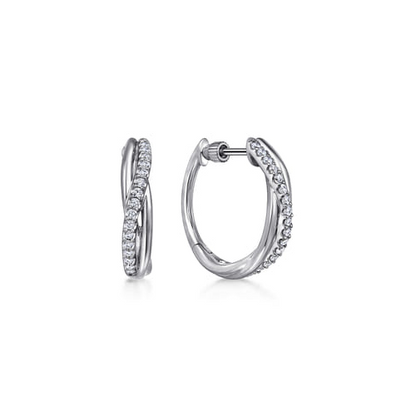 White Sapphire Twisted Hoop Earrings in Sterling Silver