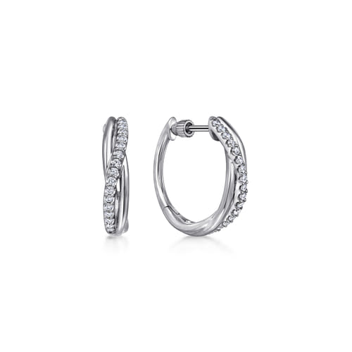 White Sapphire Twisted Hoop Earrings in Sterling Silver