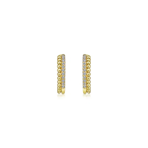 Diamond Two Row Huggie Earrings in 14K Yellow Gold