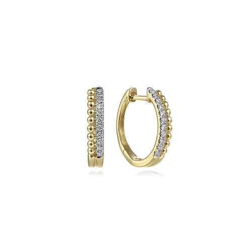 Diamond Two Row Huggie Earrings in 14K Yellow Gold