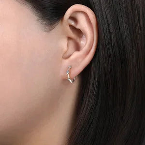 Diamond Huggie Station Earrings in 14K White Gold