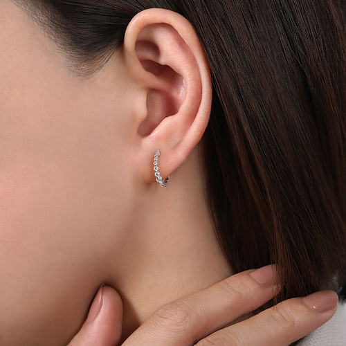 Diamond Graduated Huggie Earrings in 14K White Gold