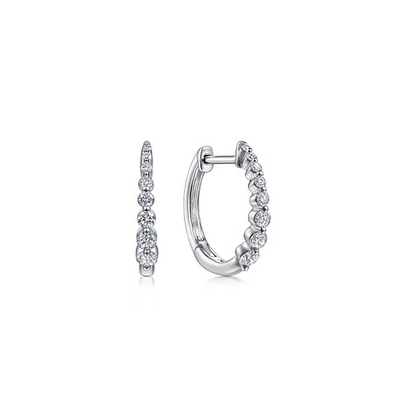 Diamond Graduated Huggie Earrings in 14K White Gold
