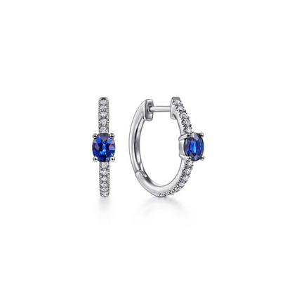 Sapphire & Diamond Hoop Earrings in 14K White Gold