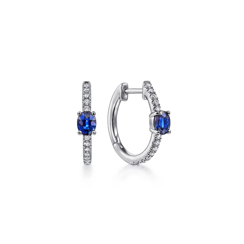 Sapphire & Diamond Hoop Earrings in 14K White Gold