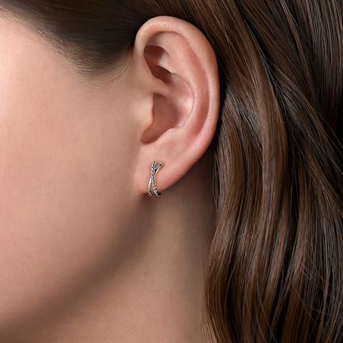 Cross Over Huggie Hoop Earrings in Sterling Silver