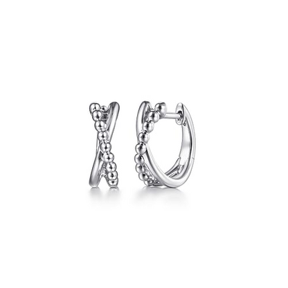Cross Over Huggie Hoop Earrings in Sterling Silver