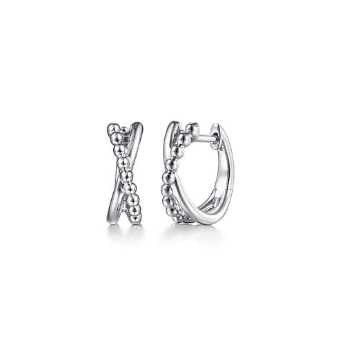 Cross Over Huggie Hoop Earrings in Sterling Silver