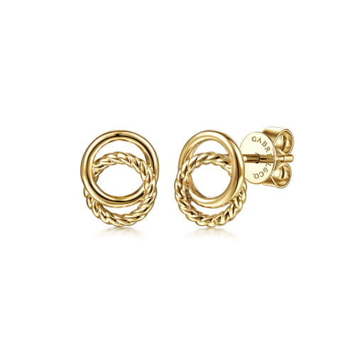 Twisted Double Circle Earrings in 14K Yellow Gold