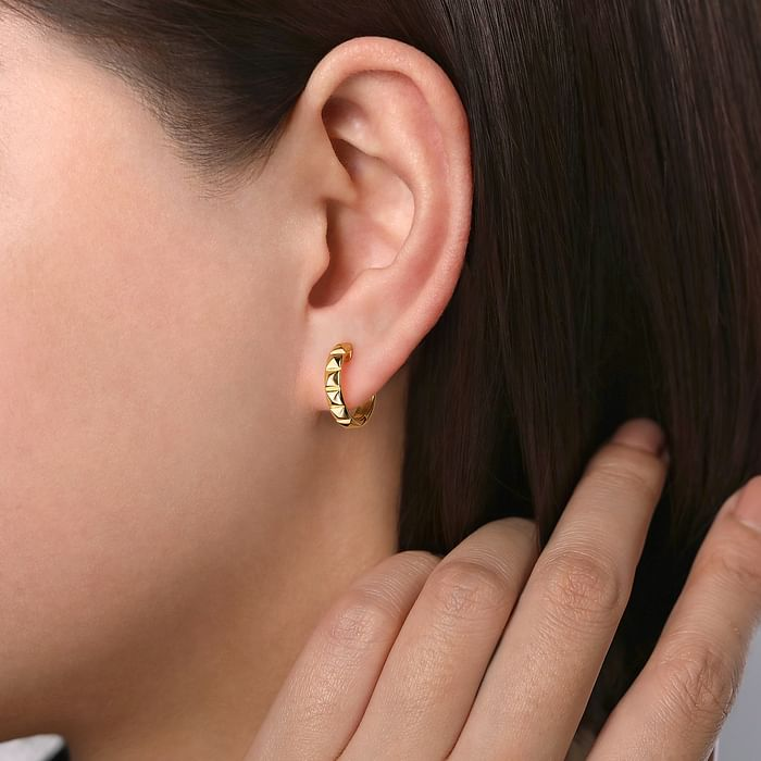 Grommet Pattern Huggie Earrings in 14K Yellow Gold